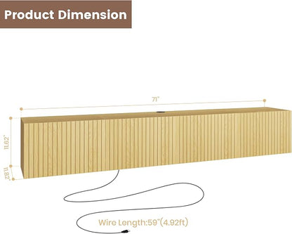 71” Floating TV Stand with LED Lights & Charging Station, Wall Mounted - Image 5