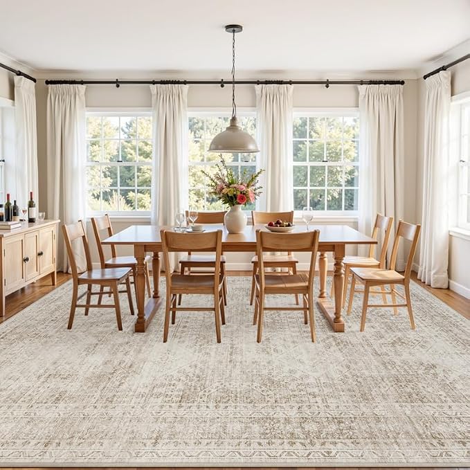 10x12 Area Rugs Living Room: Bedroom Neutral Washable Carpet Brown | Vintage - Image 3