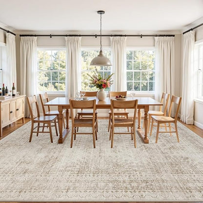 Area Rugs 9x12 Living Room: Bedroom Neutral Washable Carpet Brown | Vintage - Image 3