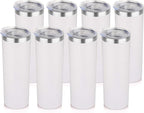 HASLE OUTFITTERS 20 oz Skinny Tumblers Bulk Set, Stainless Steel Insulated Slim Tumblers with Lids, Reusable Double Wall Travel Coffee Mugs, Durable Powder Coated Travel Water Cups(White, 8)