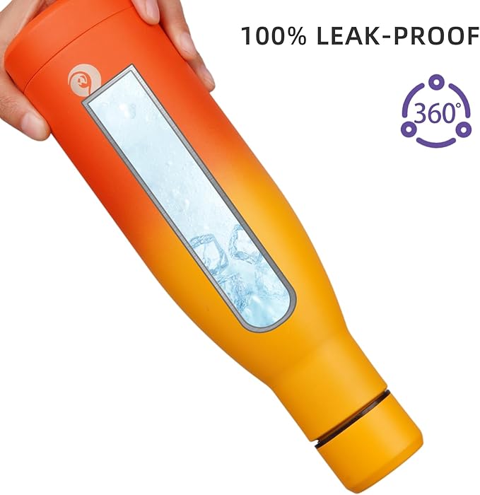 BJPKPK Insulated Water Bottle 17oz Stainless Steel Water Bottles Dishwasher Safe Reusable Metal Thermos Keep Cold and Hot,Sunset Orange