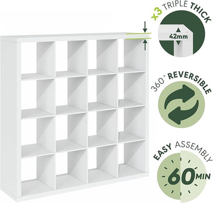 Furinno Cubicle Book Shelf, 16-Cube Bookshelf, Triple Thick Frame Cube Storage - Image 4