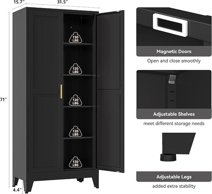 YAUWOH 71''Metal Cabinet with 4 Adjustable Shelves, 5-Tier Pantry Storage - Image 3