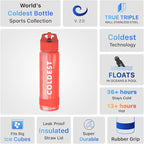 Coldest Insulated Water Bottle with Straw Lid - Stainless Steel Metal Insulated Bottle for Men & Women (Mars Red Glitter, 24 oz)