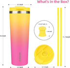 BJPKPK 30oz Stainless Steel Insulated Tumbler With lid And Straw Travel Coffee Thermal Tumblers Cup For Women And Men,Pink Yellow Rose