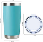 DOMICARE 20oz Stainless Steel Tumbler Bulk with Lid, Double Wall Vacuum Insulated Travel Mug, Powder Coated Coffee Cup, Light Blue, 4 Pack