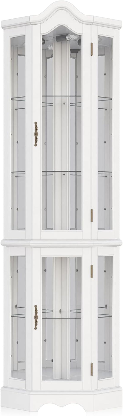 BELLEZE Lighted 3-Side Glass Display Curio Cabinet w/ Tempered Glass Doors and - Image 6
