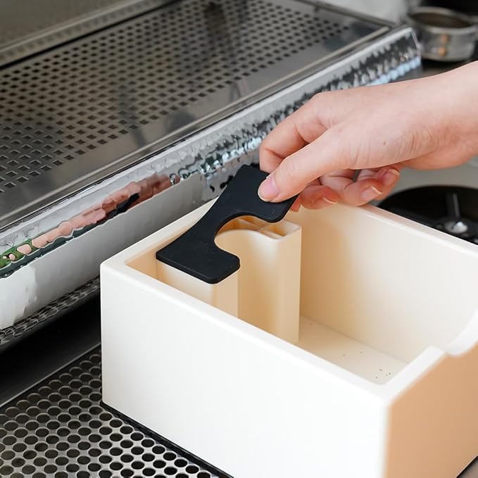 watchget Espresso Knock Box, Coffee Ground Knock Box, Dual Function Storage and Tamping Tool with Non-Slip Base, Made of Durable ABS Plastic, Perfect for Baristas and Coffee Enthusiasts, White
