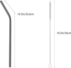 10 Pcs Stainless Steel Straws, Reusable Drinking Straws, Bent Metal Straw Sets with 2 Pcs Cleaning Brushes (Black, 10.5 Inch)