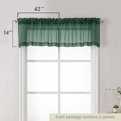 Hunter Green Valances for Windows, Sheer Curtains 14 Inch Length 2 Pack Kitchen - Image 2