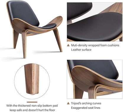 Modern Shell Lounge Accent Chairs, Faux Genuine Leather Mid Century Armless - Image 6