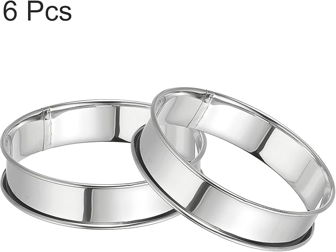 HARFINGTON 6pcs Crumpet Rings 3.94" Nonstick Round Cake Ring Stainless Steel Double Rolled English Pastry Rings for Kitchen Baking Crumpet Dessert, Silver