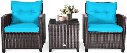 HAPPYGRILL 3 Pieces Patio Conversation Set, Outdoor Furniture Set PE Rattan - Image 9