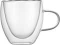 Restaurantware-Forma Professional 5.1 Ounce Glass Coffee Cups, 12 Insulated Coffee Cups With Handle - Dishwashable, Reusable, Clear Double Wall Beverage Tumblers, Freezable, For Hot Or Cold Beverages