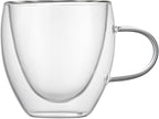 Restaurantware-Forma Professional 5.1 Ounce Glass Coffee Cups, 12 Insulated Coffee Cups With Handle - Dishwashable, Reusable, Clear Double Wall Beverage Tumblers, Freezable, For Hot Or Cold Beverages