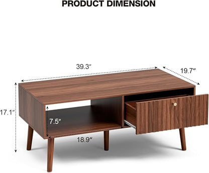LCRBOL Coffee Table with Storage, Mid Century Dining Table with Fluted Drawer - Image 2