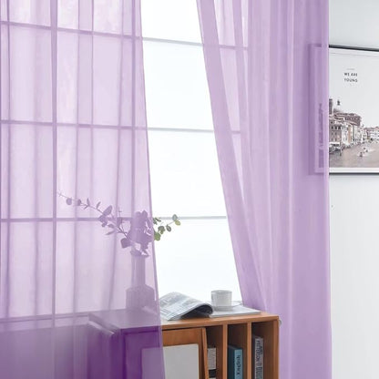 SpaceDresser Lavender Sheer Curtains 4 Panels Rod Pocket Semi-Sheer Curtain 63 - Image 4