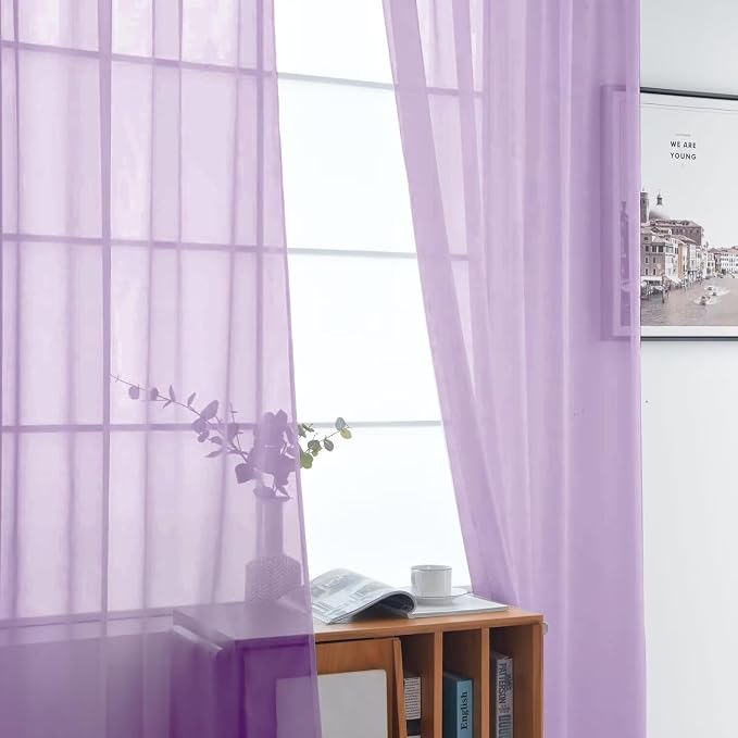 SpaceDresser Lavender Sheer Curtains 4 Panels Rod Pocket Semi-Sheer Curtain 72 - Image 4