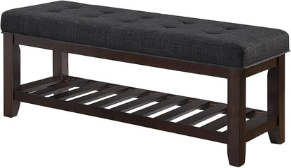 24KF Large Rectangular Upholstered Tufted Linen Ottoman Bench, Padded Bench - Image 3