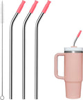 Metal Straws with Silicone Tip for 30 oz Tumbler, Reusable Stainless Steel Straws for Stanley 30 oz Tumbler,3 Bent Tubes & 6 Tips& 1 Cleanr Brush (Pink Dusk)