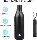 Insulated Water Bottle with Strap,25 oz Double Wall Stainless Steel Vacuum Bottles Metal Water Flask,Black