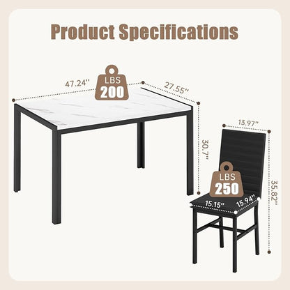 Recaceik Dining Table Set for 4, Modern 5 Piece Dining Table Set Faux Marble - Image 6