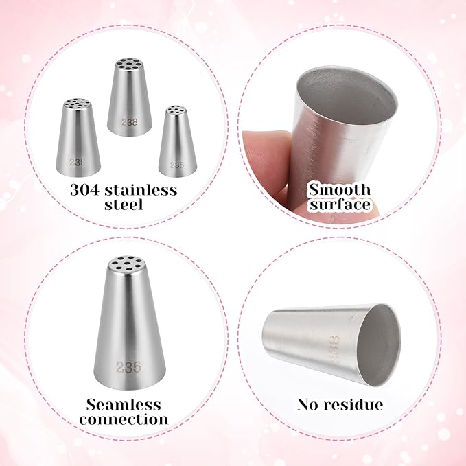 3 Pcs Grass Piping Tips, Stainless Steel DIY Piping Icing Nozzle Tool for Cake Decorating Frosting Grass, Hair, Fur on Cupcakes, Cookies, Desserts