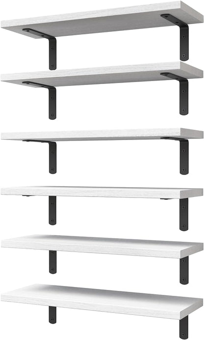 WOPITUES White Floating Shelves Set of 6, Wood by WOPITUESOfficial