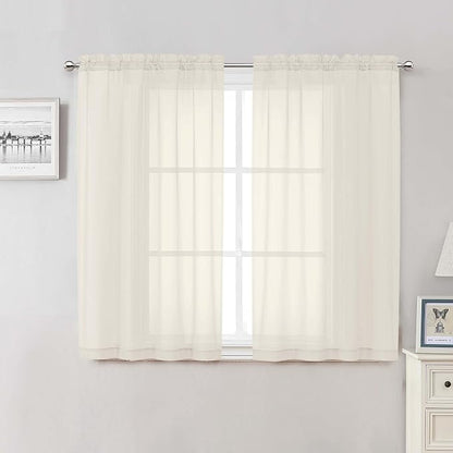 Cream Sheer Curtains 50 Inch Length 2 Pcs, Rod Pocket Light Filtering Voile by Lecloud