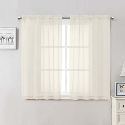 Cream Sheer Curtains 48 Inch Length 2 Pcs, Rod Pocket Light Filtering Voile by Lecloud