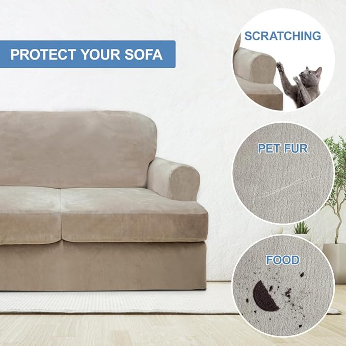 CUCRAF T Cushion Sofa Cover 4 Piece Slipcovers, Soft Thick Velvet Couch Cover - Image 4