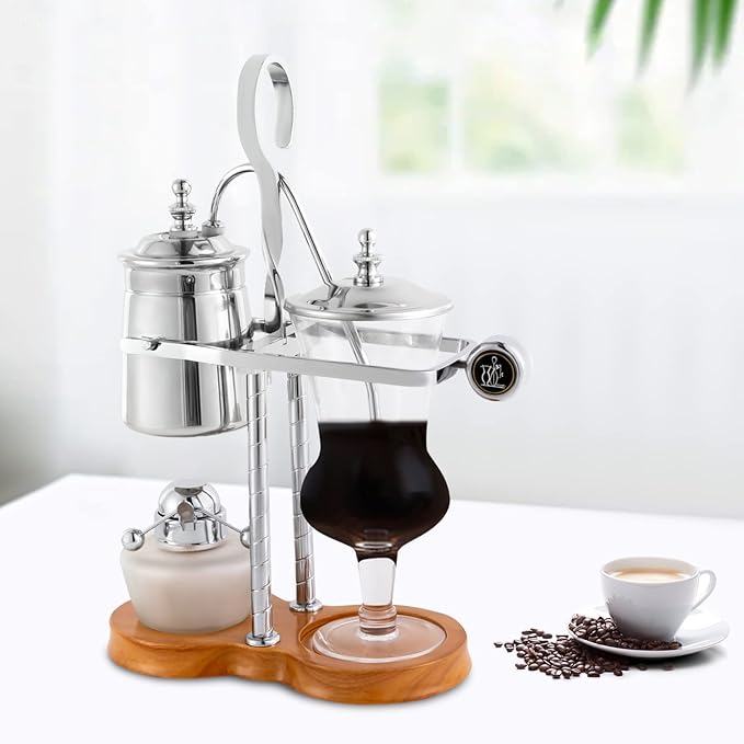 LOYALHEARTDY Vintage Siphon Coffee Maker, Belgian Luxury Syphon Coffee Machine with Royal Family Temperament, Silver Retro Royal Family Balance Siphon Coffee Maker Siphon Brewer Vintage Coffee Pot