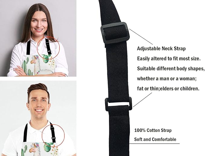 Llama Cacti Apron for Women and Men, Adjustable Kitchen Chef Apron for Cooking Baking - Cute Birthday, Anniversary, Mother's Day Apron Presents for Mom Wife Girlfriend Aunt Grandma