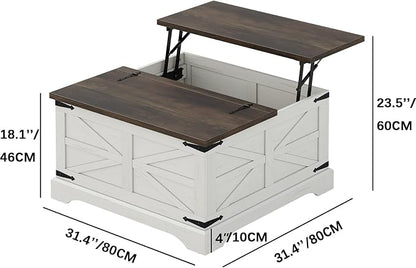 Furnideco Farmhouse Lift Top Coffee Table, Square Wood Center Table - Image 2