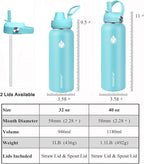 SENDESTAR Stainless Steel Water Bottle, Wide Mouth 32 oz Water Bottle with Straw Lid, Spout Lid, Double Wall Vacuum Insulated Leak Proof, Keeps Liquids Hot or Cold (Sky Blue)