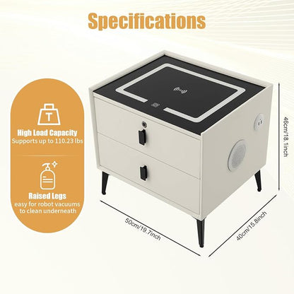 Smart Nightstand with Charging Station, Adjustable LED, USB Ports, Fingerprint - Image 2