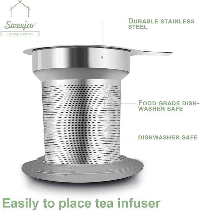 Sweejar Porcelain Tea Infuser Cup with Lid, 16 oz Tea Cup with Strainers for Loose Leaf Tea, Microwave and Dishwasher Safe Coffee Mug, Tea Steeping Mug for Tea Drinkers,Christmas Gift (Navy)