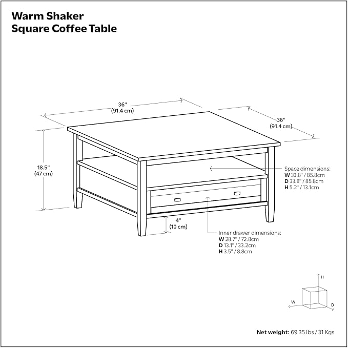SIMPLIHOME Warm Shaker Solid Wood Transitional-Style 36-inch Wide Coffee Table - Image 2