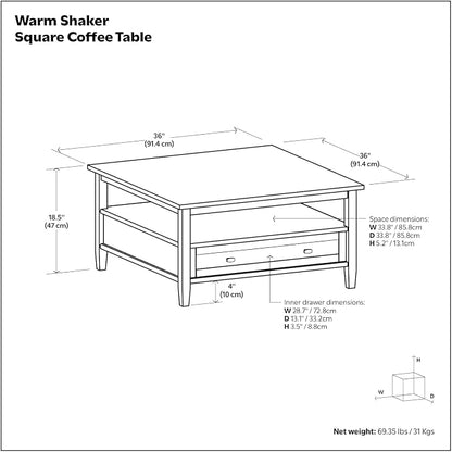 SIMPLIHOME Warm Shaker Solid Wood Transitional-Style 36-inch Wide Coffee Table - Image 13