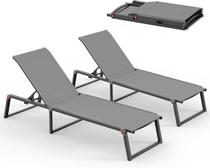 Aluminum Chaise Lounge Chair Outdoor, Foldable& No Assembly Patio Pool Lounge by Oasbira