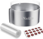 iNeibo Cake Ring and Cake Collar Set, 6 to 12 Inch Adjustable Cake Mousse Mould Set with 6inch Clear Cake Roll, Stainless Steel Pastry Ring, Mousse Ring, Ring Mold for Baking