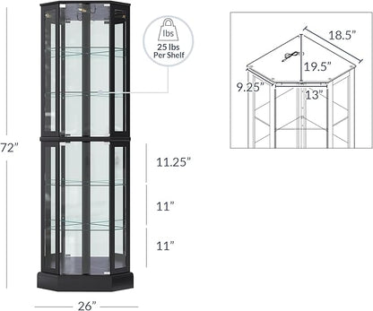 BELLEZE Lighted 3-Side Glass Display Curio Cabinet - Image 2