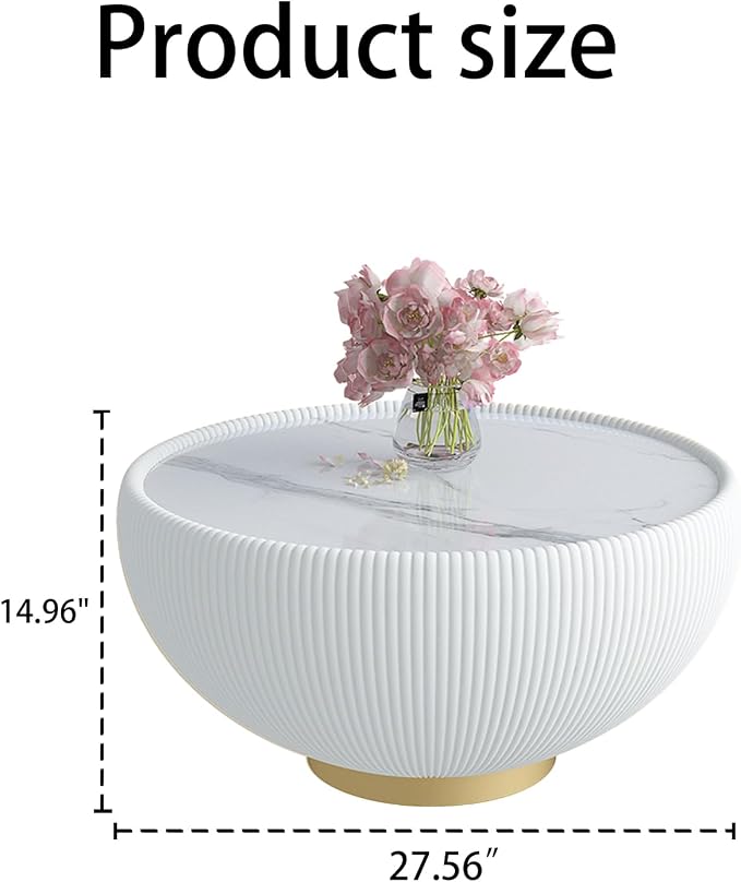 SSLine Bowl-Shape Coffee Table Modern Sintered Stone Top Coffee Table in Cream - Image 2
