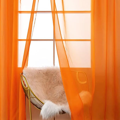 SpaceDresser Orange Sheer Curtains 4 Panels Rod Pocket Semi-Sheer Curtain 54 - Image 5
