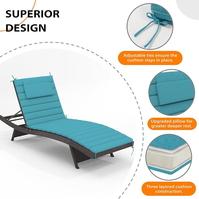 Sundale Outdoor Olefin Quilted Lounge Cushion Set of 4, Patio Foldable Chaise - Image 5