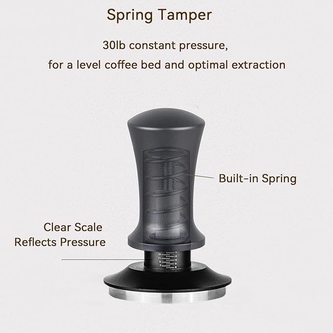 51mm Espresso Tamper Set: Espresso Accessories Kit with Adjustable Spring-Loaded Tamper, Stainless Steel WDT Tool and Magnetic Dosing Funnel for 51 mm Portafilters