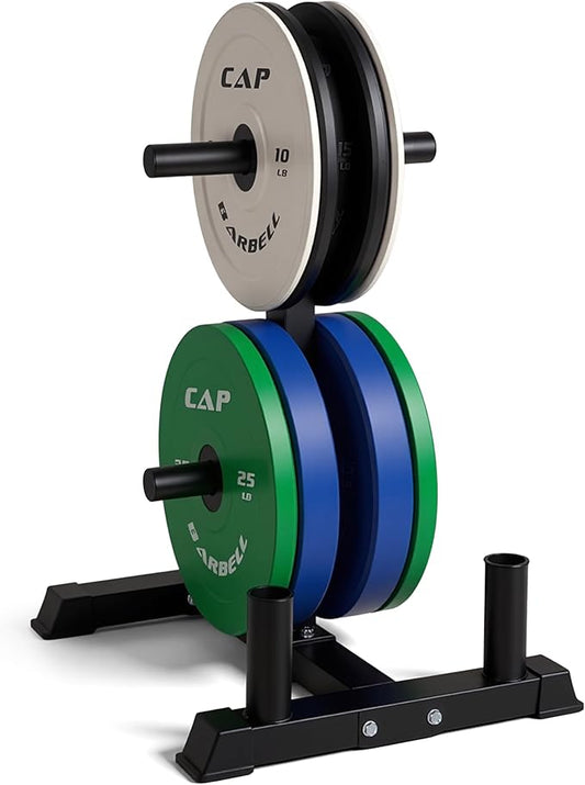 CAP Barbell 2-Inch Olympic Bumper Plate Weight Set with 6 Post Rack | 100-370 lbs | Multiple Options
