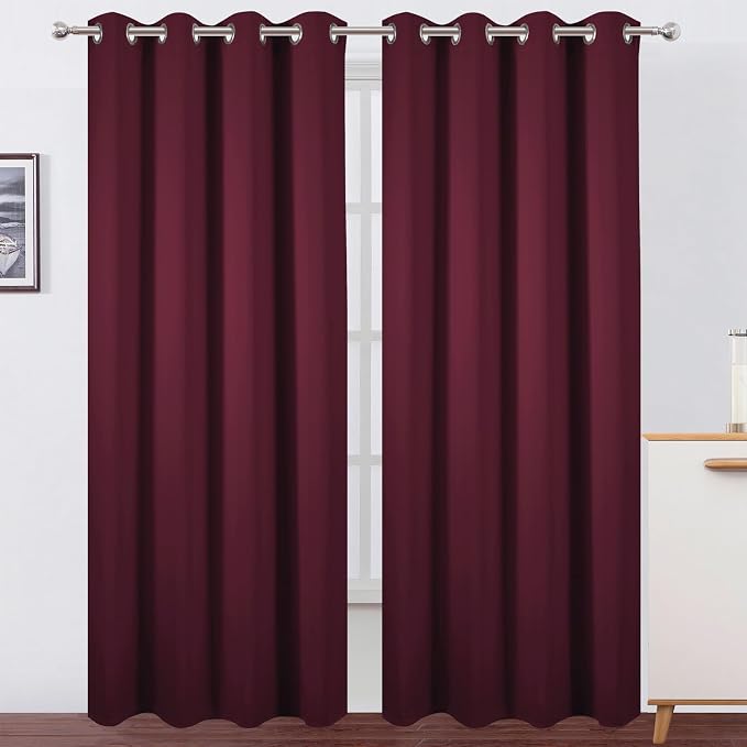 Blackout Curtains 52 x 120 Inch Long Burgundy Red Curtains Set of 2 Panels Room by Lemomo