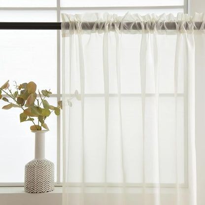 SpaceDresser Ivory Sheer Curtains 4 Panels Rod Pocket Semi-Sheer Curtain 54 - Image 5