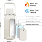 BJPKPK Insulated Thermos 40oz Water Bottle with Lid and Carry Handle Double Wall Stainless Steel Water Bottles for Sports,Beige